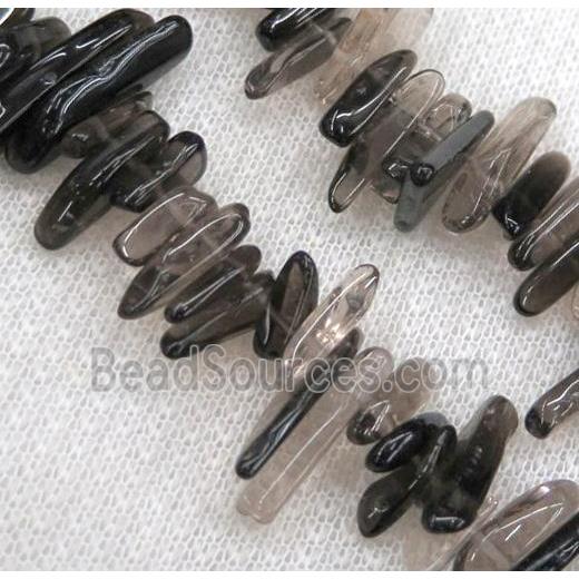 smoky quartz stick bead, chips freeform