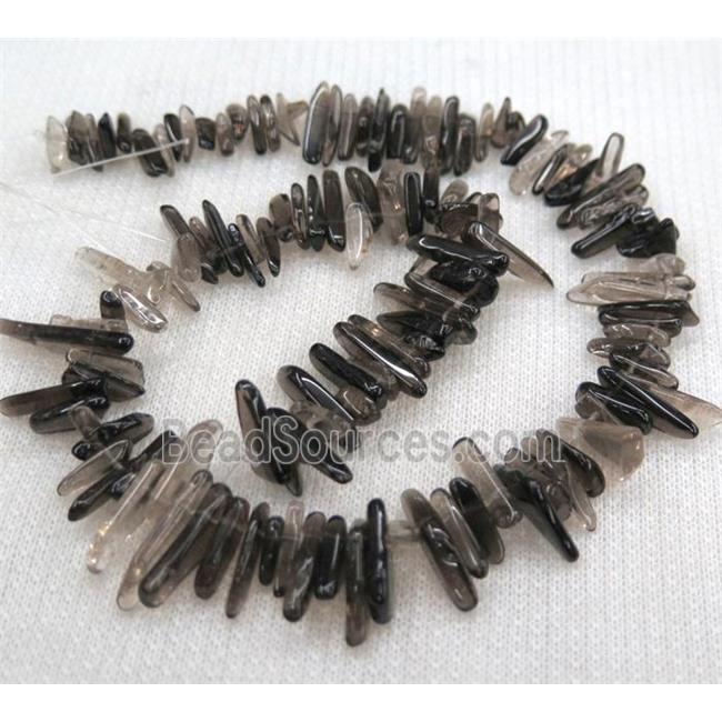 smoky quartz stick bead, chips freeform