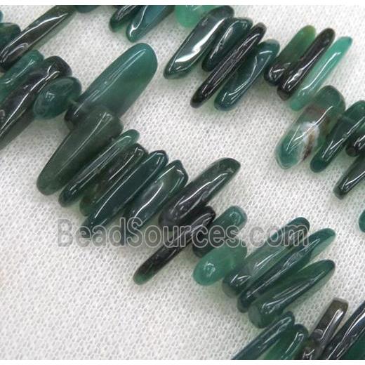 green agate beads, chip, freeform stick