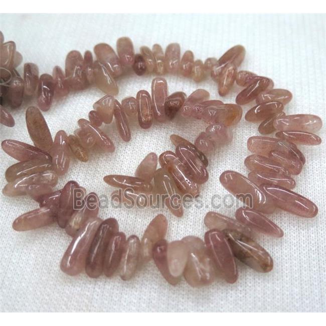 strawberry quartz beads, chip stick, freeform