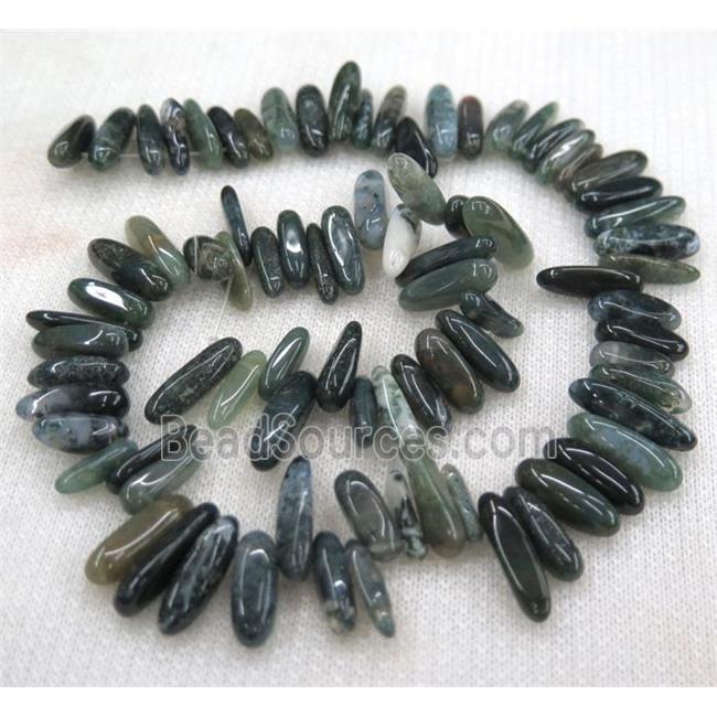 green Moss Agate stick beads, chip