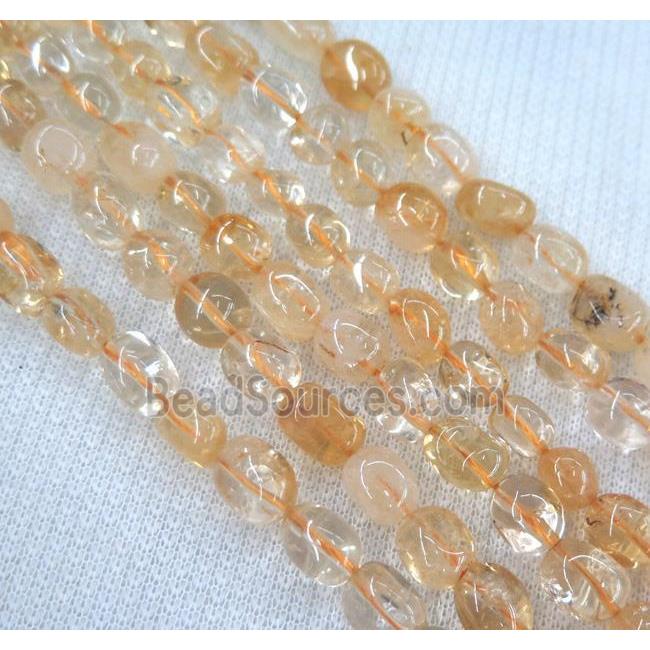 citrine beads, chip, freeform, yellow