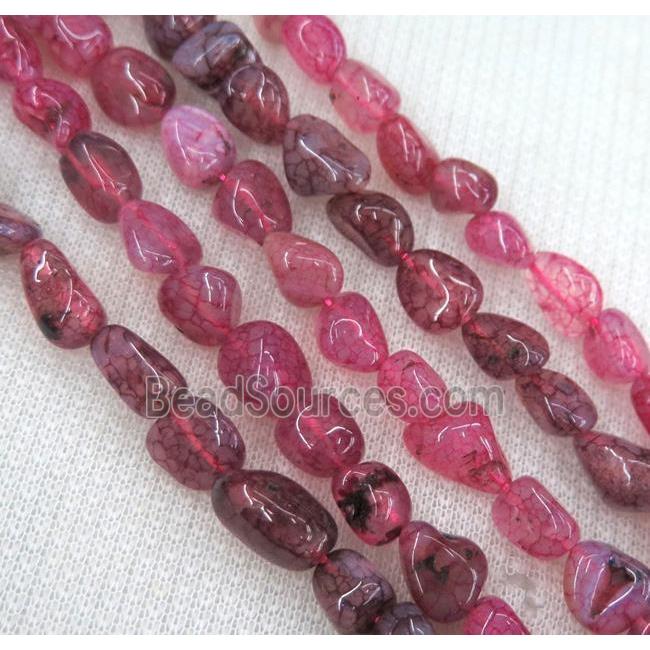 dragon veins agate bead chips, freeform, hot-pink