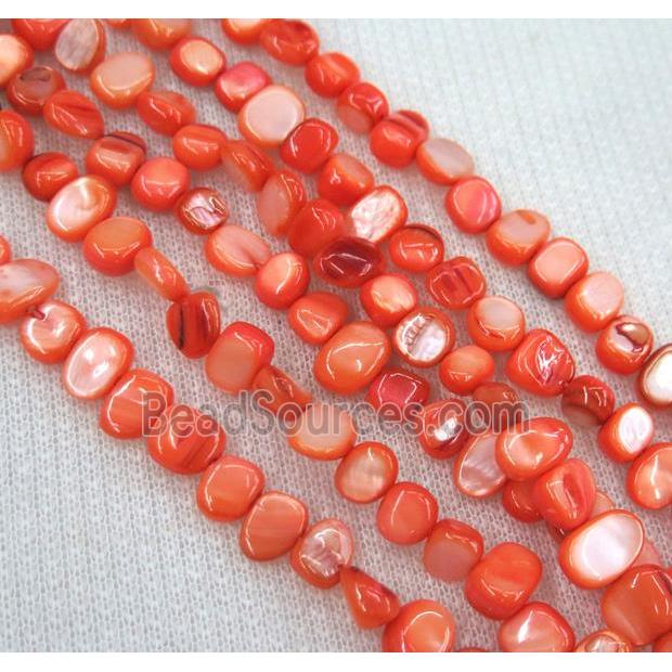 freshwater shell chip beads, freeform, red