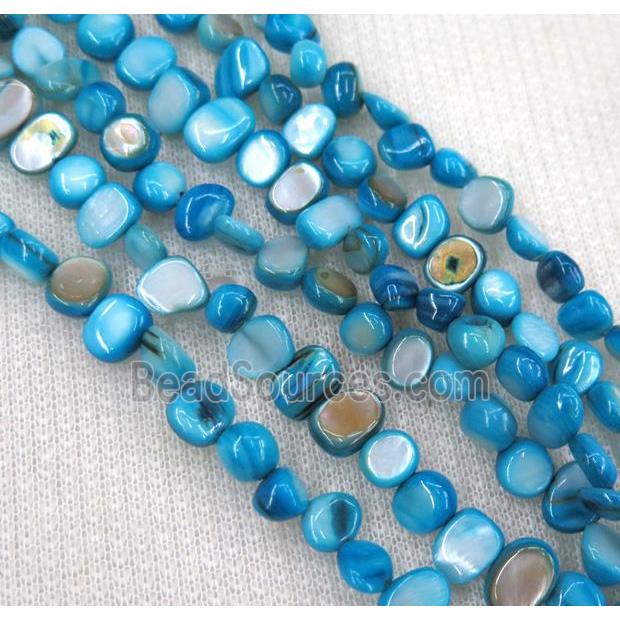 freshwater shell chip beads, freeform, blue