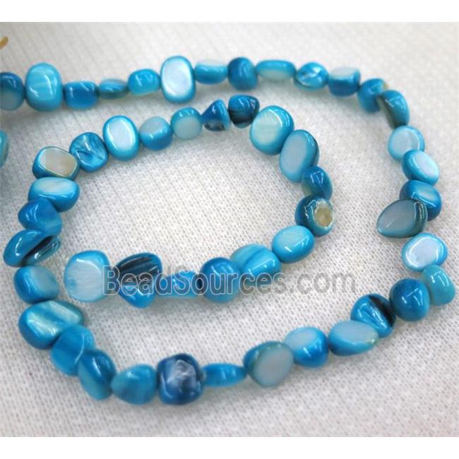 freshwater shell chip beads, freeform, blue