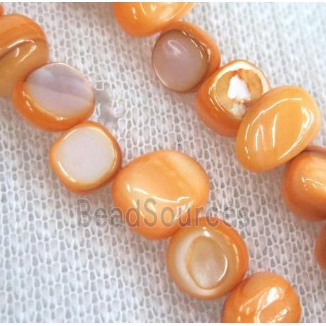 freshwater shell chip beads, freeform, orange