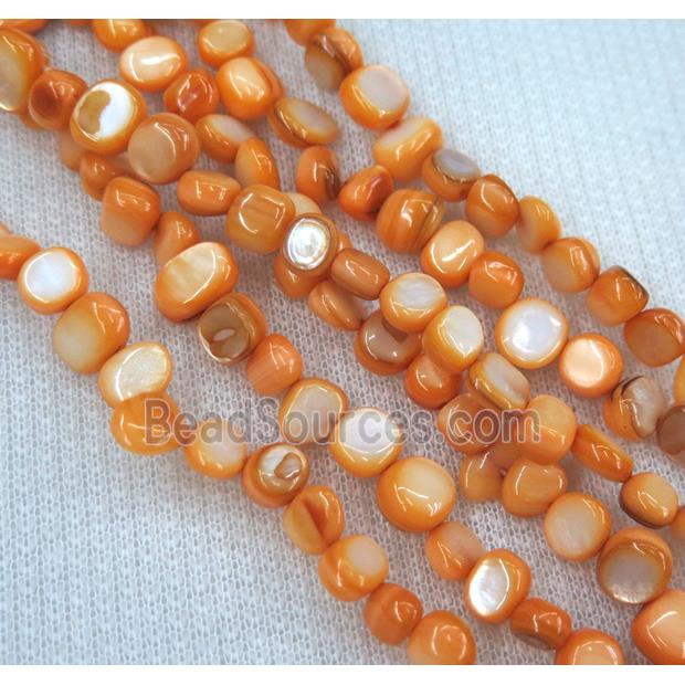 freshwater shell chip beads, freeform, orange