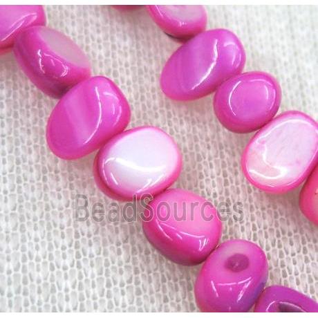 freshwater shell chip beads, freeform, hot-pink