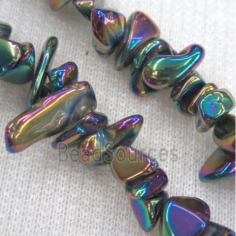 clear quartz chip bead, freeform, rainbow electroplated