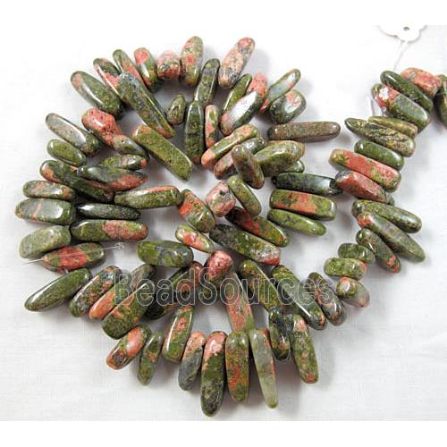 Unakite beads, freeform Chip, Top-Drilled