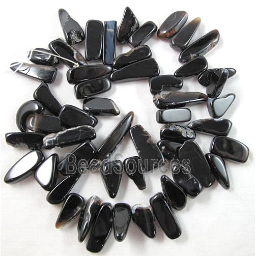 Black Onyx beads, freeform Chip, Top-Drilled