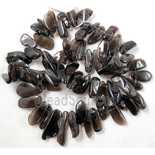 Smoky Quartz beads, freeform Chips, Top-Drilled