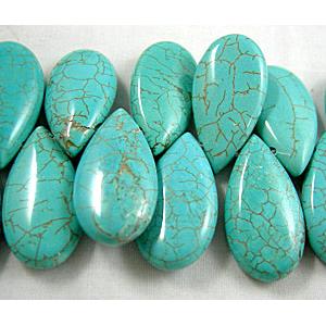 Chalky Turquoise beads, Teardrop, top-drilled, blue treated