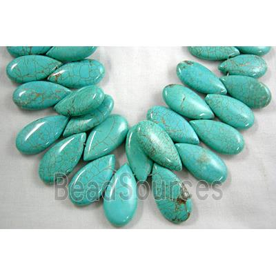 Chalky Turquoise beads, Teardrop, top-drilled, blue treated