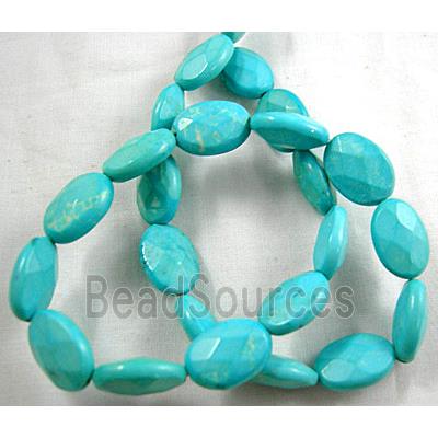 Turquoise beads briolette, Faceted Oval, blue treated