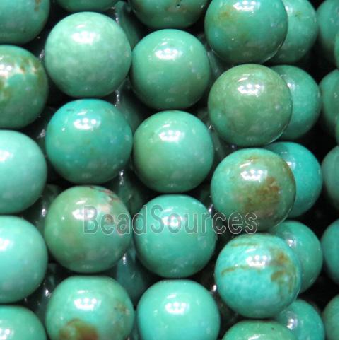 Turquoise beads, round, blue, stabilized