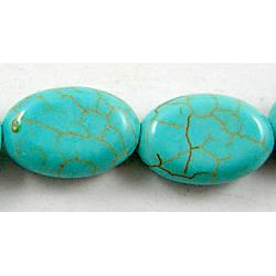 green Chalky Turquoise beads, Flat Oval