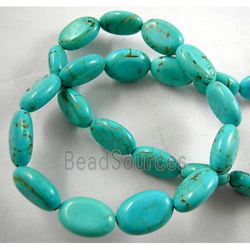 green Chalky Turquoise beads, Flat Oval