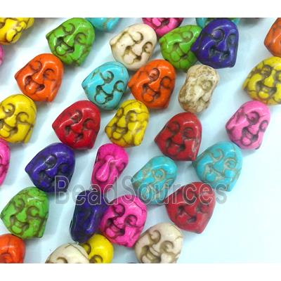 Chalky Turquoise beads, Stabilized, double-face buddha mixed color