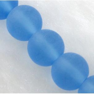 sea glass beads, round, matte, blue