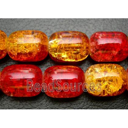 Crackle Glass Beads, barrel, red