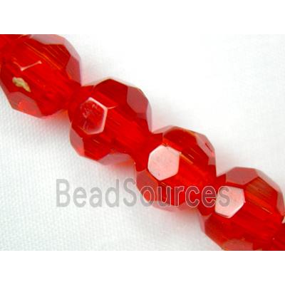 hand-cutting Chinese Crystal Glass Beads, faceted round, ruby