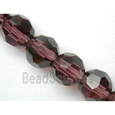 hand-cutting Chinese Crystal Glass Beads, faceted round, purple