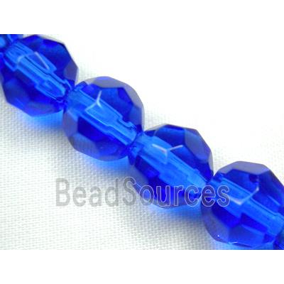 hand-cutting Chinese Crystal Glass Beads, faceted round, deep-blue