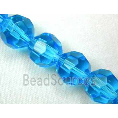 hand-cutting Chinese Crystal Glass Beads, faceted round, aqua