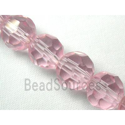 hand-cutting Chinese Crystal Glass Beads, faceted round, pink