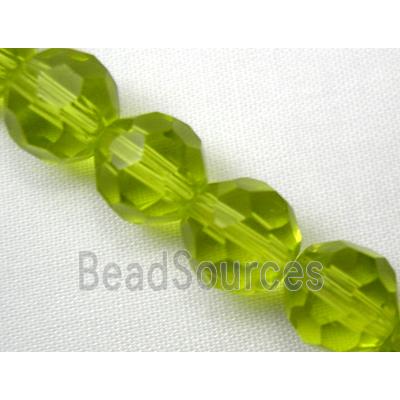 hand-cutting Chinese Crystal Glass Beads, faceted round, olive