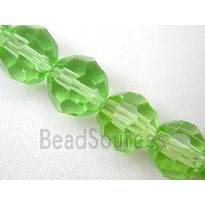 hand-cutting Chinese Crystal Glass Beads, faceted round, green