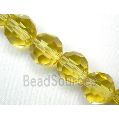 hand-cutting Chinese Crystal Glass Beads, faceted round, yellow