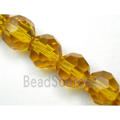 hand-cutting Chinese Crystal Glass Beads, faceted round, topaz