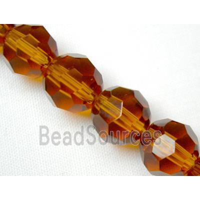 hand-cutting Chinese Crystal Glass Beads, faceted round, red coffee