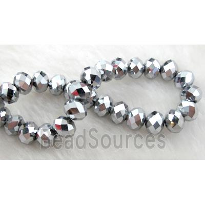 Chinese Crystal Beads, Faceted Rondelle, silver plated