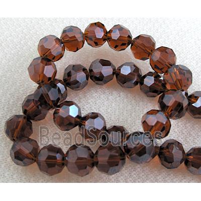 Crystal Glass, Faceted Round Beads, Deep coffee