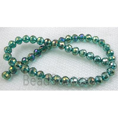 Crystal Glass Beads, faceted round, peacock-blue, AB-Color