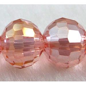 Crystal Glass Beads, 96 faceted round, rose-pink AB-color