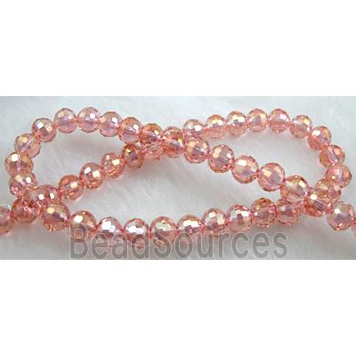 Crystal Glass Beads, 96 faceted round, rose-pink AB-color