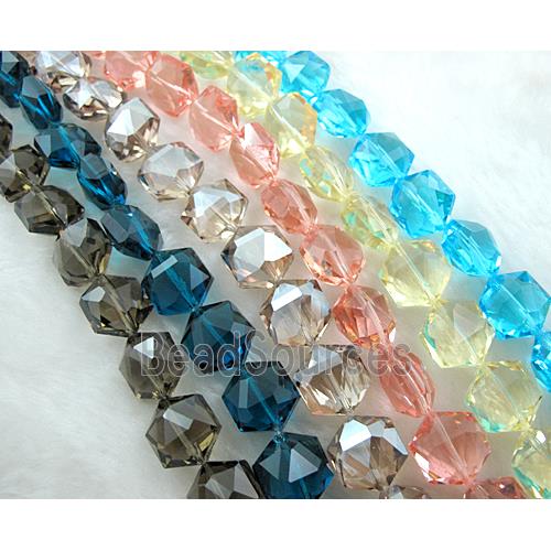 Crystal Glass Beads, faceted hexagon, Mix color