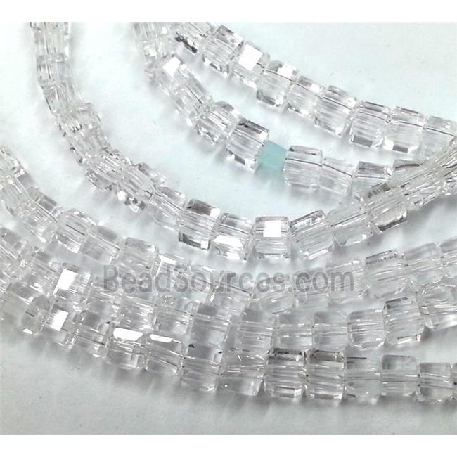 Chinese crystal glass bead, faceted cube, clear