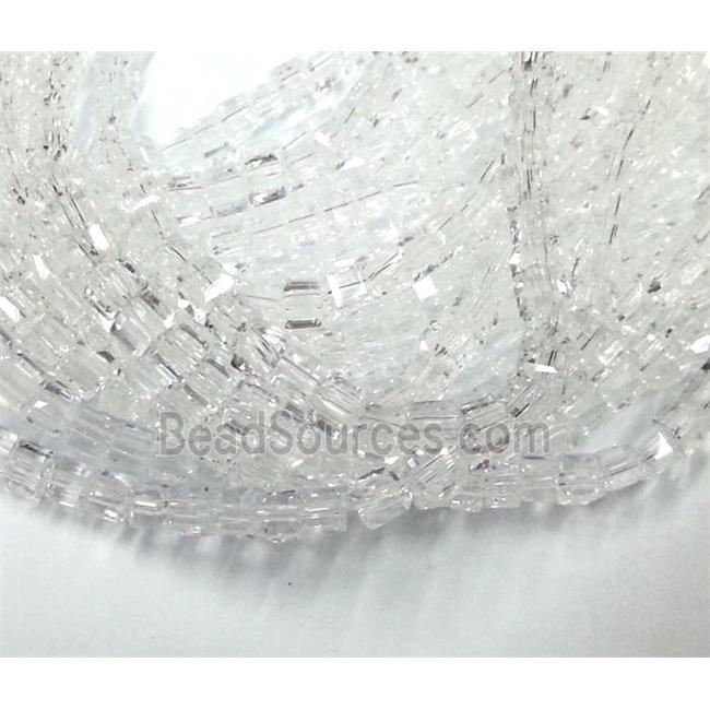 Chinese crystal glass bead, faceted cube, clear