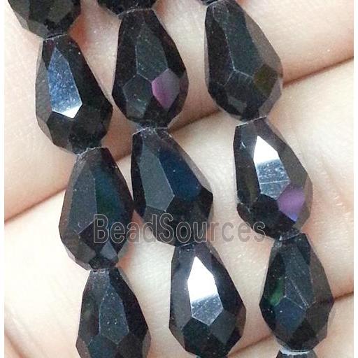 Chinese crystal glass bead, faceted teardrop, black