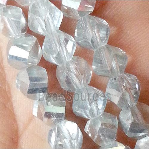 Chinese crystal glass bead, swiring cut, half silver plated