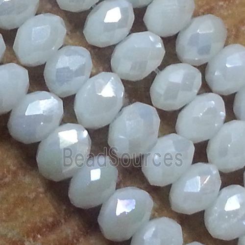 Chinese crystal glass bead, faceted rondelle, white jade AB color