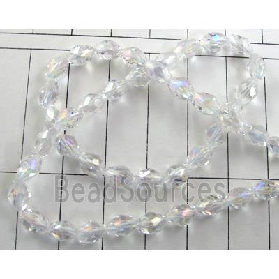 Chinese glass crystal beads, faceted twist, clear AB-color