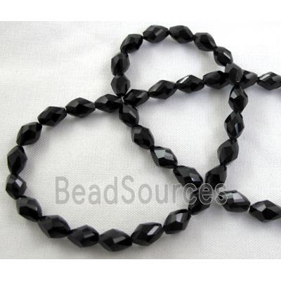 Chinese glass crystal beads, faceted twist, jet