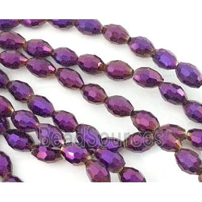 Chinese Crystal Glass Beads, faceted barrel, purple plated